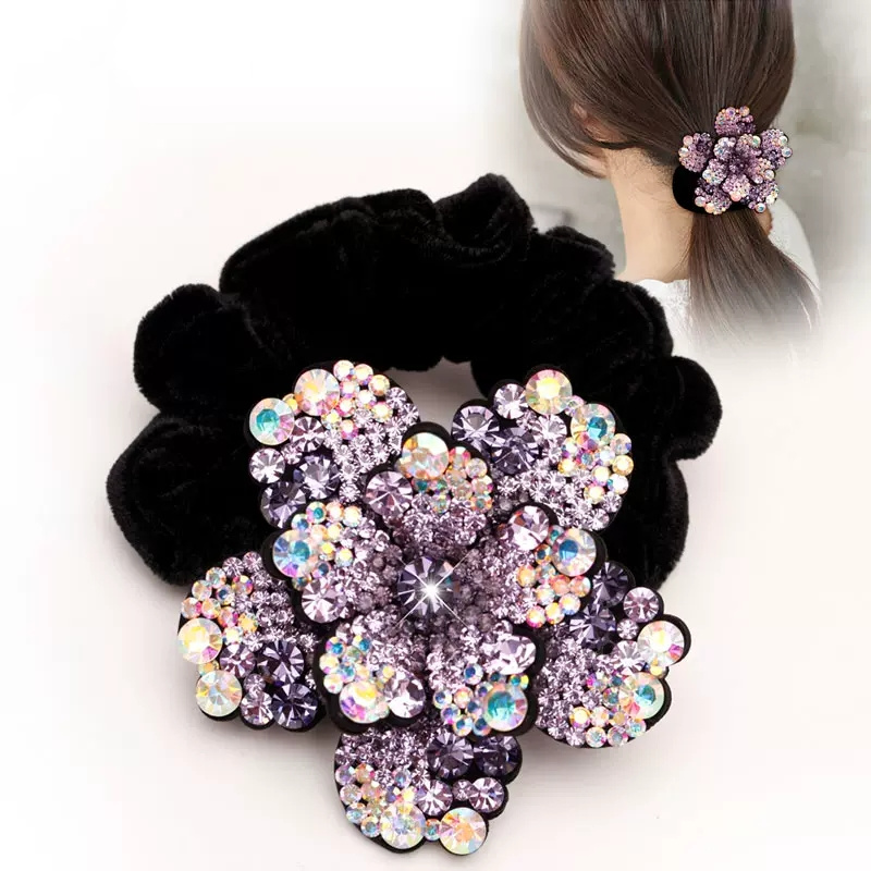 Silicone Band Women - ผู้หญิง Rhinestone Scrunchies กํามะหยี่ผมวงยืดหยุ่นผมดอกไม้เชือกผมแหวนผมหางม้าคริสตัล Headwear อุปกรณ์เสริมผม