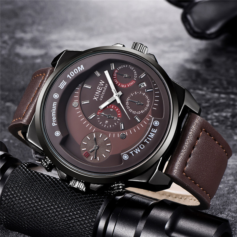 Leather Watch Band Men - นาฬิกาข้อมือผู้ชายแบรนด์ XINEW ของแท้ สีดำ แฟชั่น สายหนัง