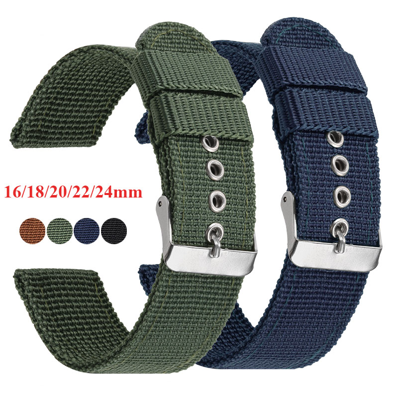 Nato Strap Nylon - สายนาฬิกาไนลอนสีน้ําตาลสีเขียวสีดําทหาร Casual Watchband กองทัพกีฬาสร้อยข้อมือเข็มขัด 16 มม.18