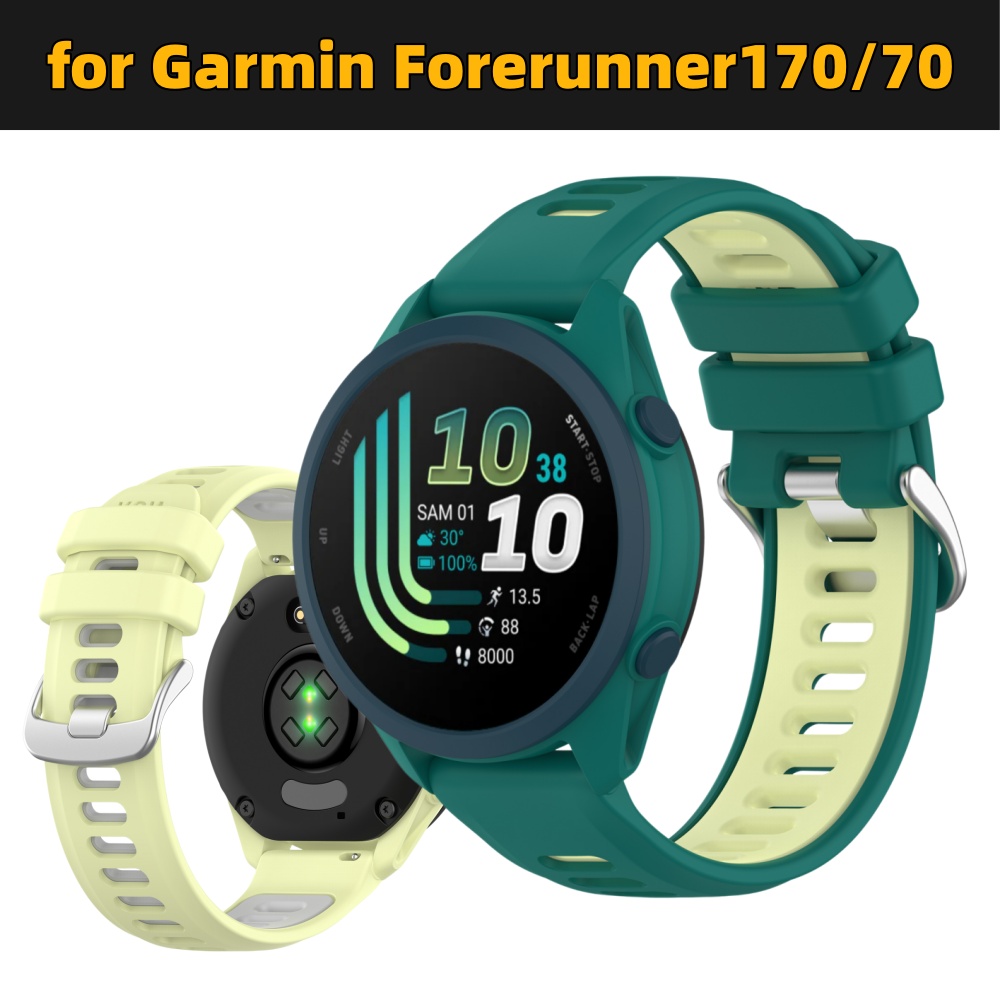 Silicone Watch Band 22Mm - สายนาฬิกาซิลิโคนแบบสองสีสำหรับ Garmin Forerunner 70/170, สายรัดเปลี่ยนแบบปลดเร็วขนาด 20/22