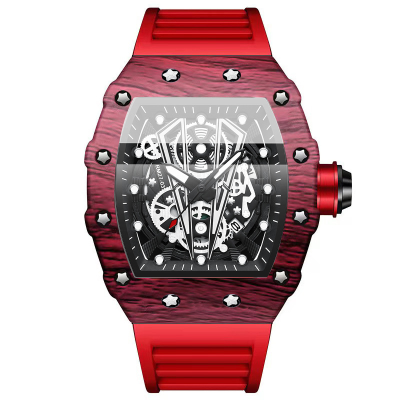 Rubber Strap Diver - นาฬิกาควอตซ์แฟชั่น BINBOND B8577 สำหรับผู้ชาย สายซิลิโคน นาฬิกา镂空