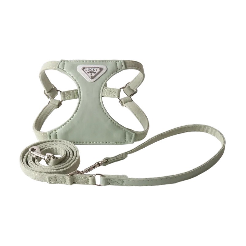 Leather Strap Quick Release - ชุดสายรัดอกสุนัขแบบเสื้อกั๊ก PU รุ่นมาการอง พร้อมสายจูงแบบสองหัว สำหรับสุนัขขนาดเล็กและกลาง อุปกรณ์และเครื่องใช้สำหรับสัตว์เลี้ยง