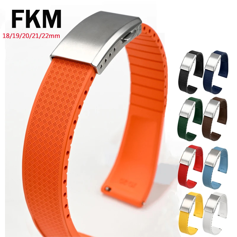 Suede Strap Watch - สายนาฬิกายางฟลูออโร FKM สายรัดทรอปิก 18/19/20/21/22 มม.หัวเข็มขัดแบบพับได้ QUICK