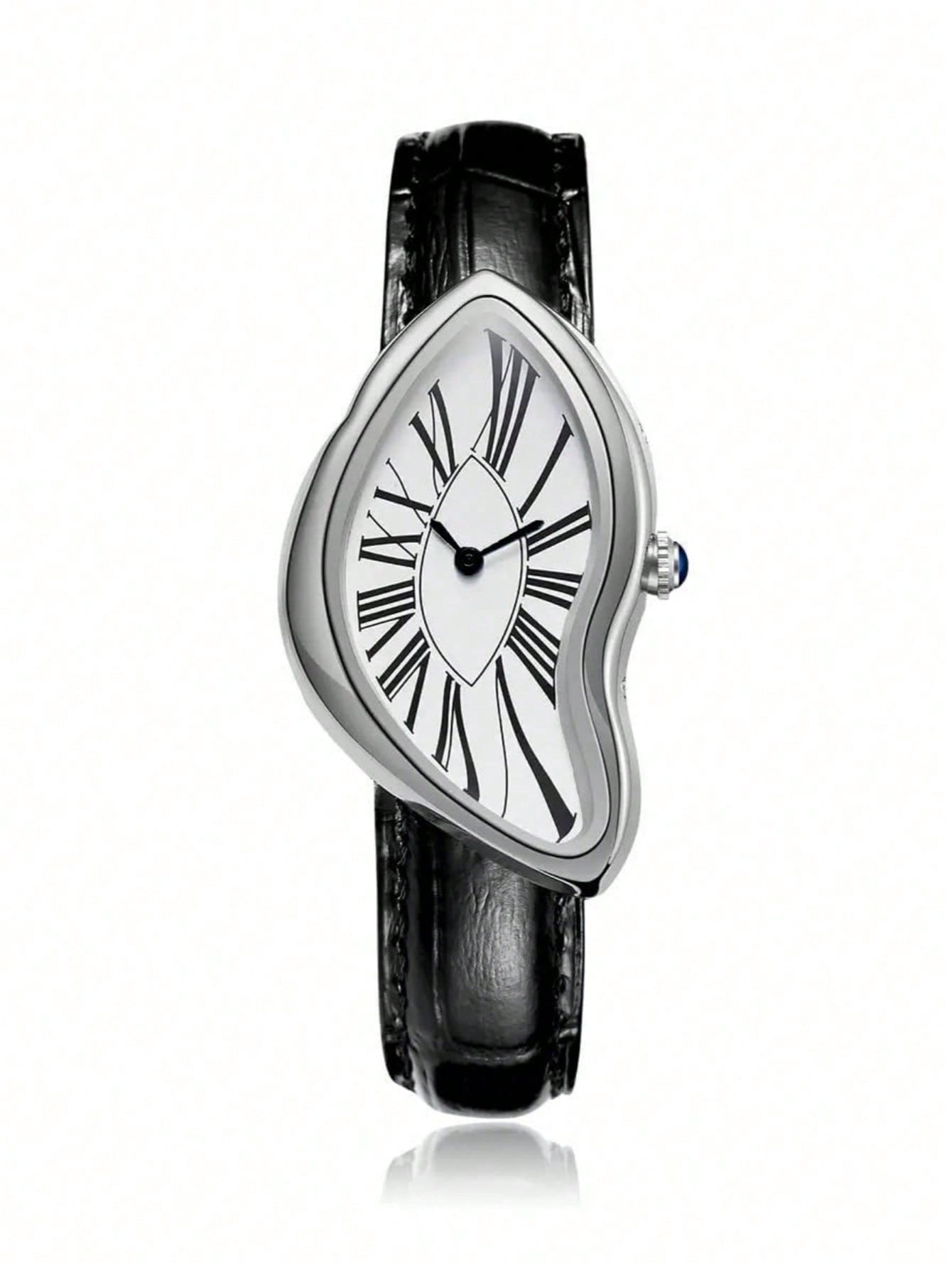 Leather Watch Band Men - นาฬิกาข้อมือสุดหรู Creative Melt สำหรับผู้ชายและผู้หญิง แฟชั่นนาฬิกาควอตซ์แบบอนาล็อก สายหนังแท้
