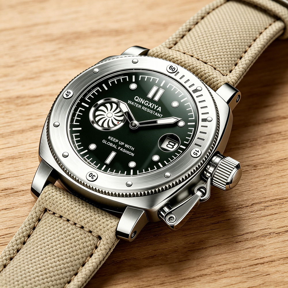 Canvas Strap Watch - นาฬิกาควอตซ์สายผ้าแคนวาสสีคาคีสุดเท่สำหรับผู้ชาย ขายดี สไตล์คลาสสิก โดดเด่น บุคลิกแบบทหาร พร้อมฟังก์ชันเรืองแสง