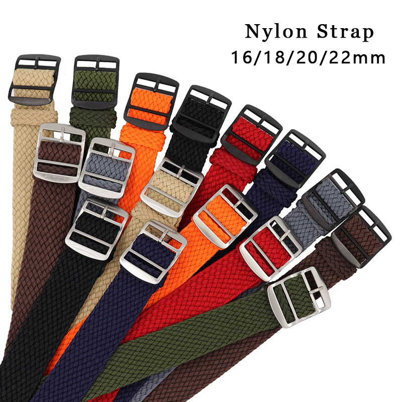 Perlon Strap Woven - ไนลอนสายรัด Watchband สูงคุณภาพสำหรับ Perlon เปลี่ยนสายนาฬิกาข้อมือสีดำ Silver