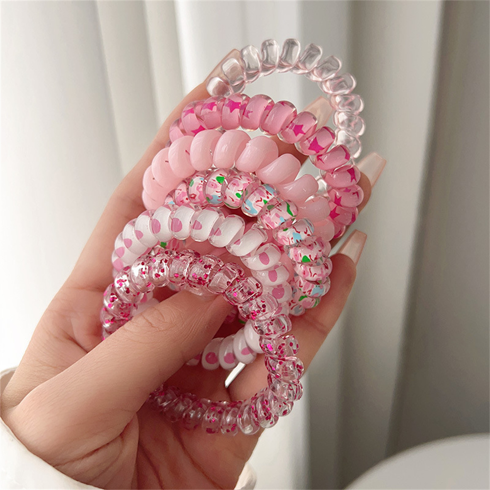 Silicone Band Women - ยางรัดผมแบบเกลียวสีสันสดใส น่ารัก 6 ชิ้น ทำจากเรซิ่น วัสดุเจลลี่