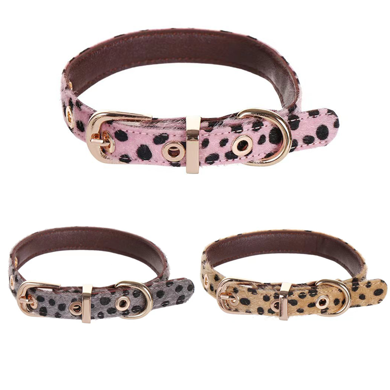 Leather Strap Quick Release - ปลอกคอสุนัขขนาดเล็กลายเสือดาวพร้อมสายจูงโลหะสุนัขหนัง PU นุ่ม - ปลอกคอสัตว์เลี้ยงแบบปรับได้สําหรับ Wal