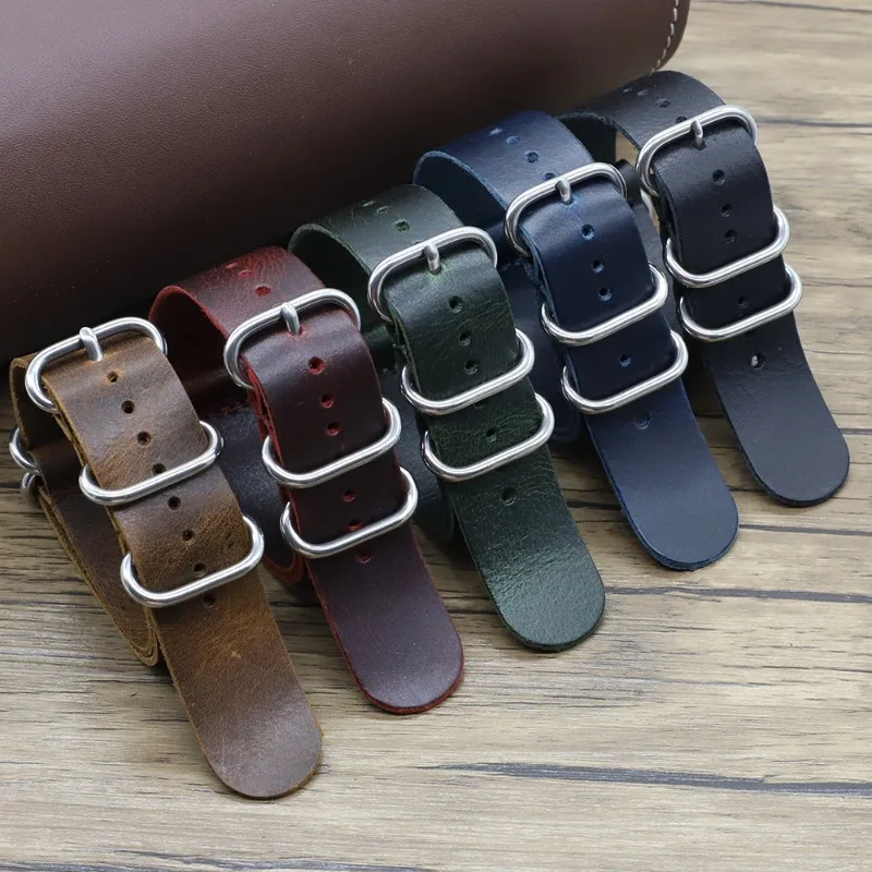 Nato Strap Nylon - นาฬิกาหนังแท้วินเทจ 18 มม.20 มม.22 มม.สีน้ําตาล Handmade