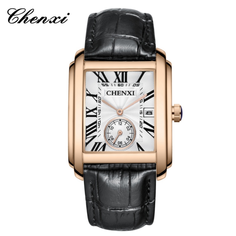 Leather Watch Band Men - CHENXI 8216 แฟชั่นคลาสสิกสแควร์สายหนังสีน้ําตาลนาฬิกาข้อมือ Mens Top Luxury