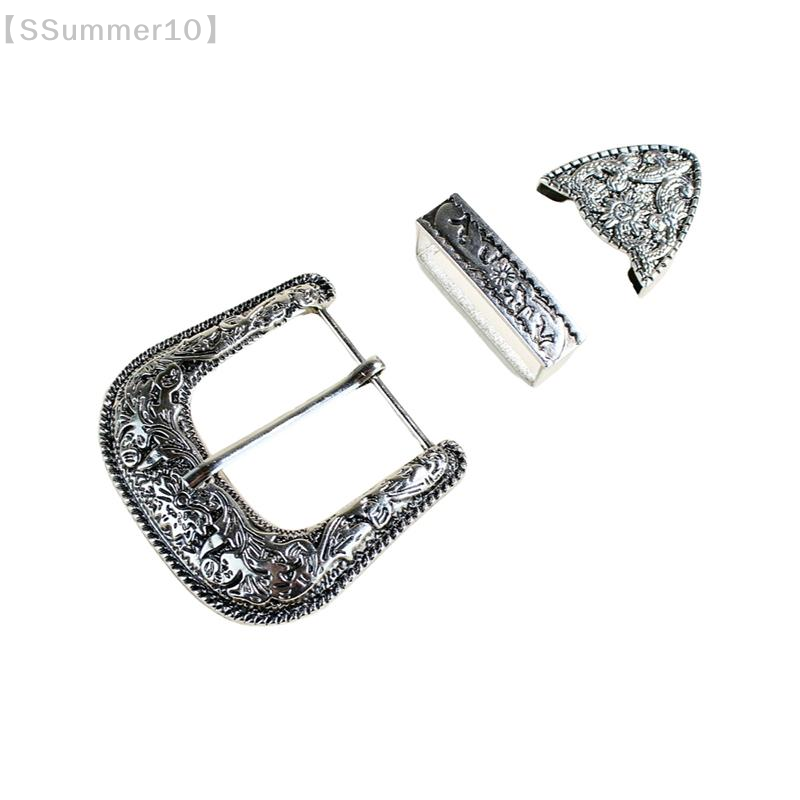 Buckle Pin Ss - 【ซัมเมอร์10】1 ชุด ชุดหัวเข็มขัดสามชิ้น ชุดหัวเข็มขัดแบบแกะสลักสไตล์วินเทจ DIY อุปกรณ์เสริมสำหรับเข็มขัดหนัง【SS】