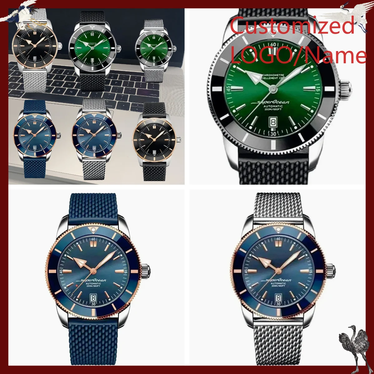 Stainless Bracelet Diver - A1212 ร้านค้าจำหน่ายนาฬิกาแบบกำหนดเอง นาฬิกาสปอร์ตอัตโนมัติขนาด 46 มม. สำหรับผู้ชาย