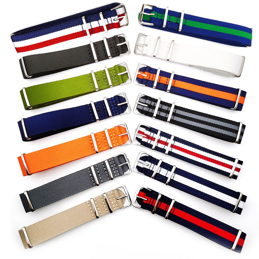 Nato Strap Nylon - ผ้าใบสําหรับไนลอนสายนาฬิกานาฬิกาเข็มขัดโลหะหัวเข็มขัดกองทัพกีฬา Watchband Mens 18 มม.20 มม.22