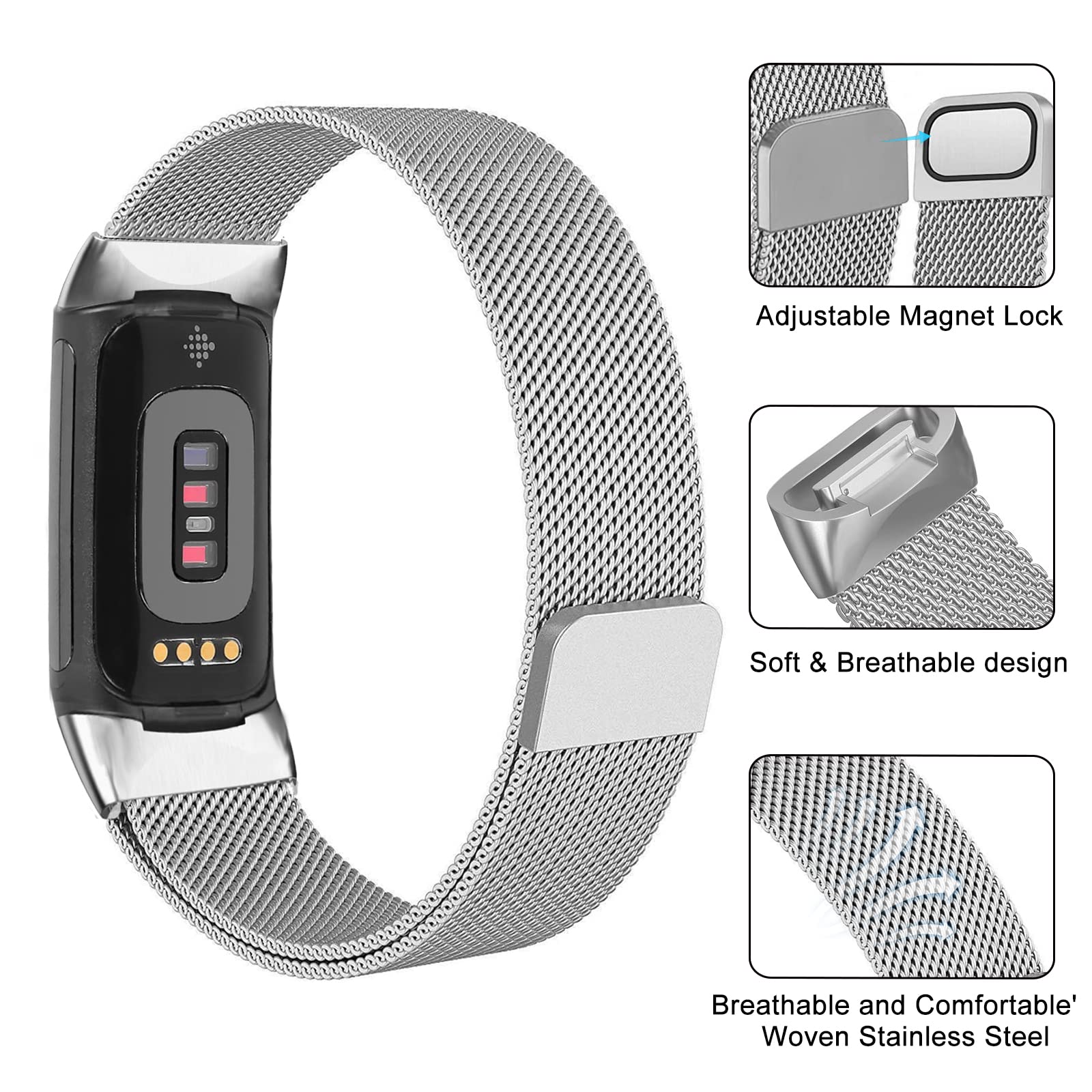 Milanese Loop Magnetic - Milanese loop สําหรับ fitbit charge 6