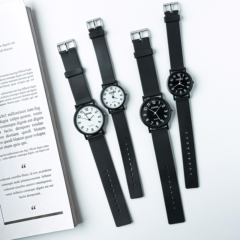 Silicone Band Women - Simple สีดํานาฬิกานาฬิกาควอตซ์ผู้หญิงสายคล้องคอซิลิโคนสุภาพสตรีนาฬิกาข้อมือ-Luxury Student Exam นาฬิกานาฬิกาของขวัญ
