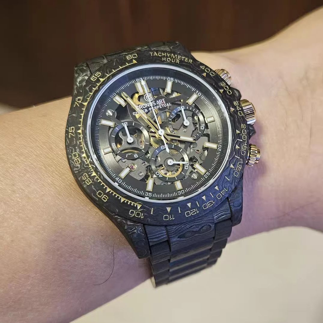 Canvas Strap Watch - นาฬิกาข้อมือผู้ชาย CRONUSART ระบบโครโนกราฟ ออโตเมติก ตัวเรือนและสายคาร์บอนไฟเบอร์ กระจกแซฟไฟร์