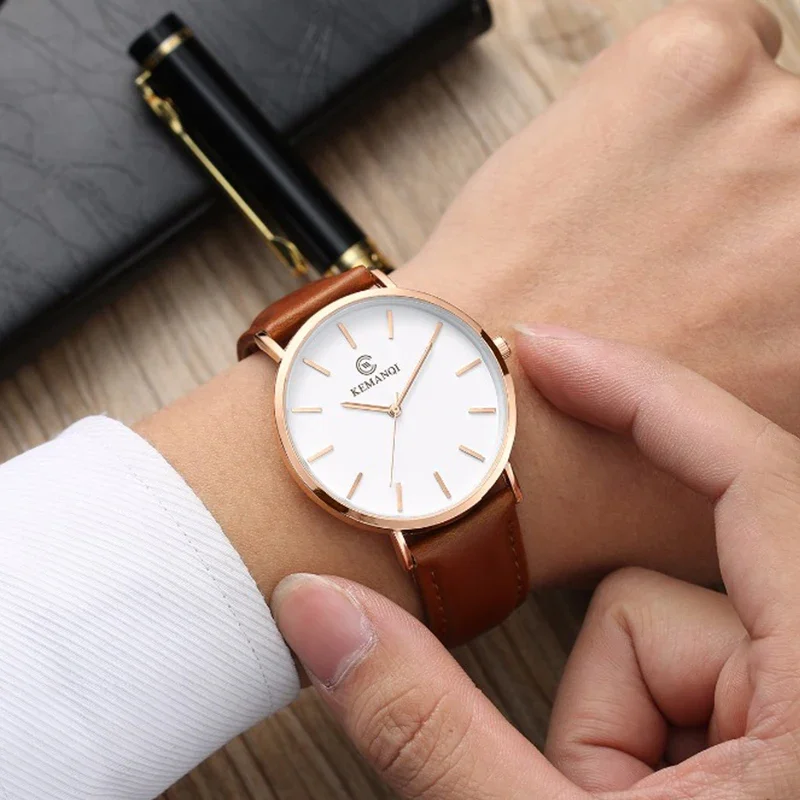 นาฬิกาข้อมือควอตซ์ผู้ชายแบบบาง - Leather Watch Band Men บทวิจารณ์และราคา