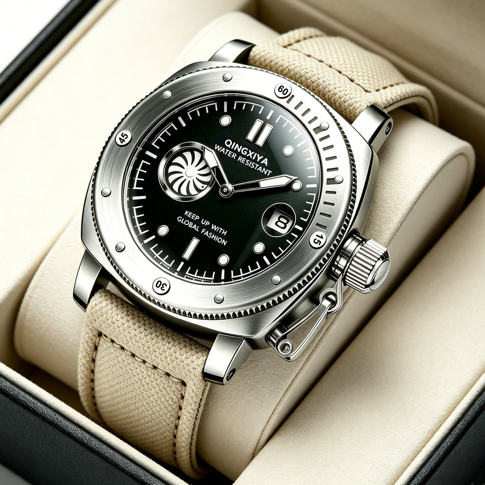 นาฬิกาควอตซ์สายผ้าแคนวาสสีคาคี - Canvas Strap Watch บทวิจารณ์และราคา