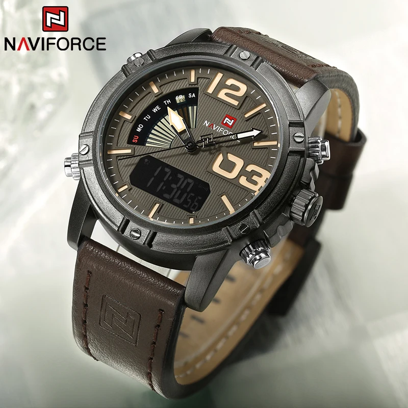 NAVIFORCE แบรนด์ชั้นนำนาฬิกาผู - Leather Watch Band Men บทวิจารณ์และราคา