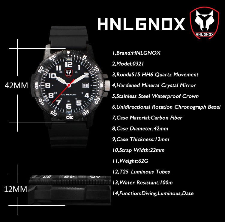 Hnlgnox Mens Pilot นาฬิกาสำหรั - Rubber Strap Diver บทวิจารณ์และราคา