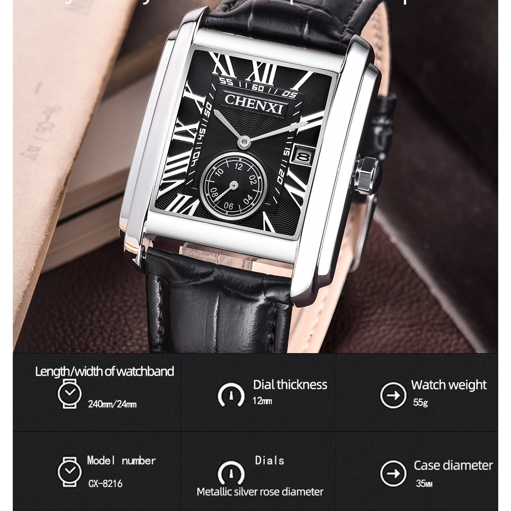 CHENXI 8216 แฟชั่นคลาสสิกสแควร - Leather Watch Band Men บทวิจารณ์และราคา