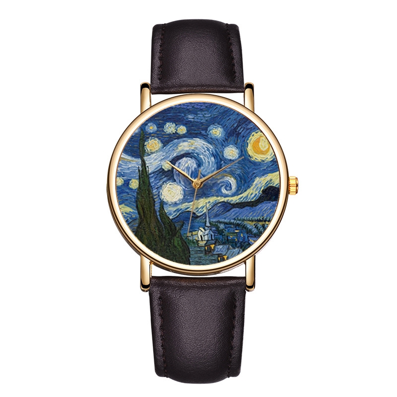 นาฬิกาข้อมือลายภาพวาดแวนโก๊ะสำ - Leather Watch Band Men บทวิจารณ์และราคา