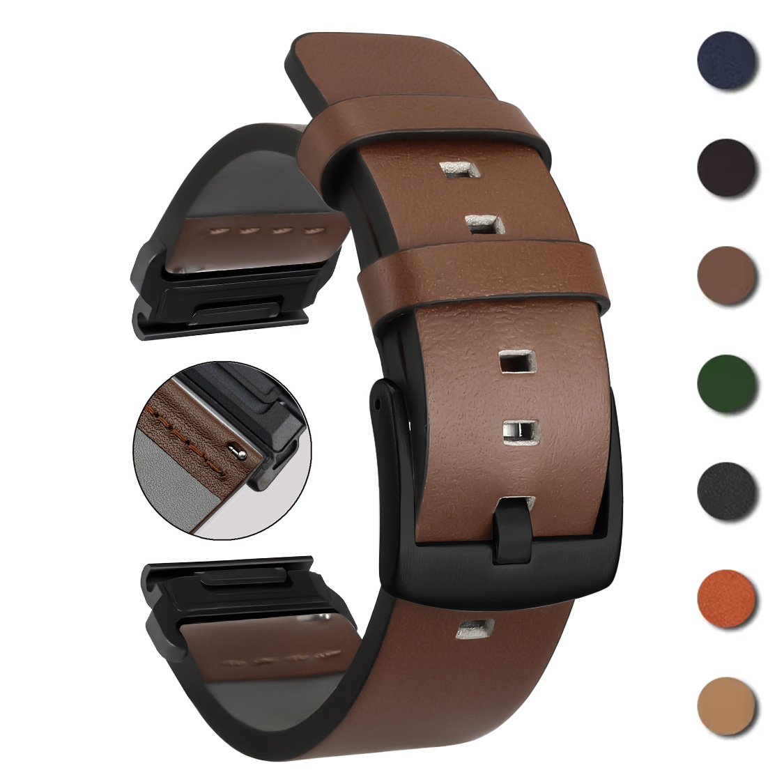 26 มม.22 มม.Fit สําหรับ Garmin - Leather Strap Quick Release บทวิจารณ์และราคา